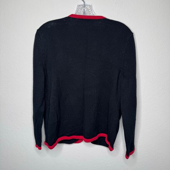 Mercer Street Studio M Black Red Beaded Floral Cardigan Sweater Holiday Vintage - Picture 9 of 10